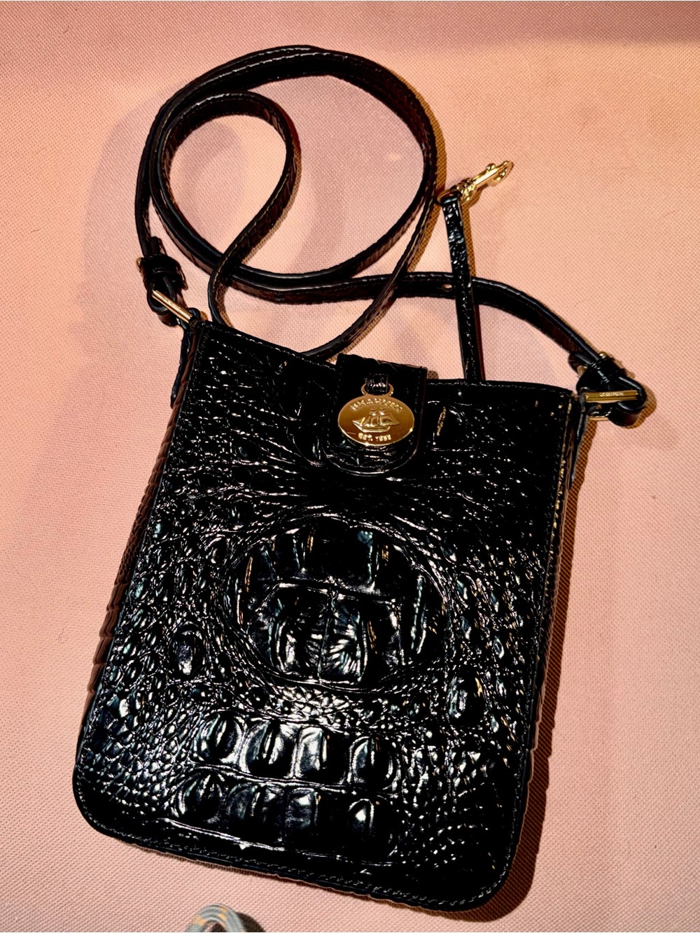 BRAHMIN Marley Croc Embossed Leather Black Melbourne Crossbody Bag